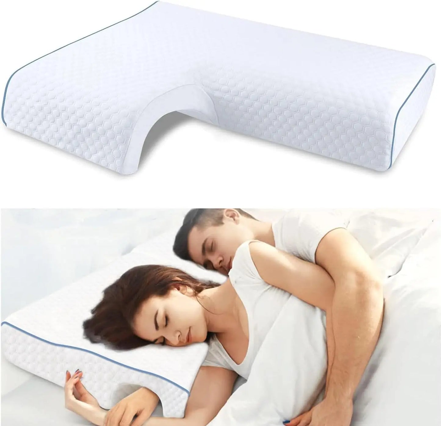TraumNova® Kuschelkissen für Paare – Ergonomisches Seitenschläfer-Bettkissen mit Armstütze, Abnehmbarer Bezug, Anti-Druck