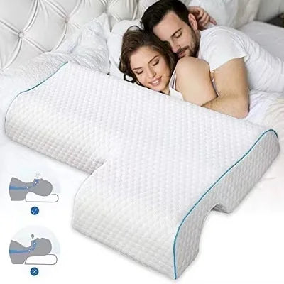 TraumNova® Kuschelkissen für Paare – Ergonomisches Seitenschläfer-Bettkissen mit Armstütze, Abnehmbarer Bezug, Anti-Druck