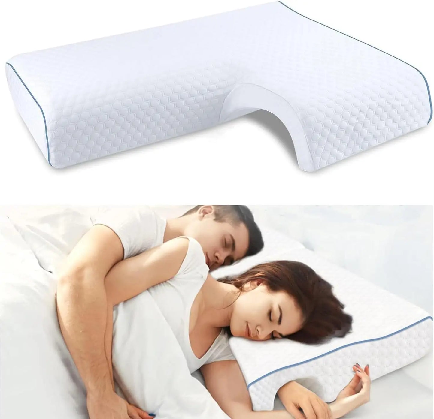 TraumNova® Kuschelkissen für Paare – Ergonomisches Seitenschläfer-Bettkissen mit Armstütze, Abnehmbarer Bezug, Anti-Druck